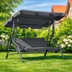 Усиленные садовые качели Relax Grey трёхместные с навесом, стальная рама с порошковым покрытием, нагрузка до 250 кг, водонепроницаемый полиэстер, регулируемый тент, размеры 170×180×100 см
