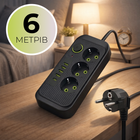 Сетевой фильтр Power с USB и Type-C, удлинитель на 3 розетки, 6 метров, Черный