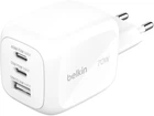 Зарядний пристрій Belkin 70Вт 2хUSB-С/USB-A GAN PD PPS Білий (WCH018HQWH)