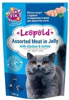Влажный корм Леопольд Мясной корм Ассорти с курицей и индюшкой в желе 100 г