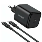Зарядное устройство Ugreen X524 GaN 45W USB-C PD 3.0 PPS с кабелем Type-C Черный (65054)