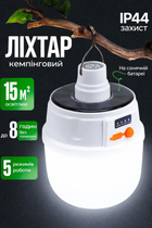 Кемпінговий ліхтар на сонячній батареї Solar BL-2022 з гачком та USB-зарядкою 5 режимів Білий, Акумуляторна підвісна лампа