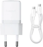 Сетевое зарядное устройство 20W Baseus Palm Type-C Fast Charger быстрая зарядка PD/QC + кабель Type-C to Type-C 60W (20V/3A) 1m P10111602213-01 Moon White