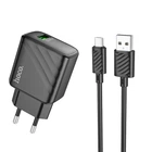 Комплект зарядного пристрою Hoco CS21A Single port 1USB 18W (5V/3A, 9V/2A) Quick Charge 3.0 з кабелем USB/Micro-USB довжиною 1м Black