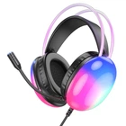 Ігрові навушники повнорозмірні Hoco W109 Rich USB/AUX 2m мікрофон Φ4,0x1,5 мм з динамічним чарівним світловим ефектом RGB інтерфейс (IN+OUT) Black