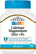 Кальцій магній цинк і вітамін D3 21st Century Calcium Magnesium Zinc + D3 90 таблеток