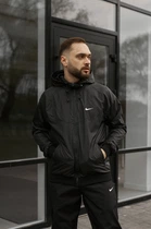 Вітровка чоловіча Windrunner Jacket вологостійка легка куртка з капюшоном та вишивкою універсальна чорна/3XL