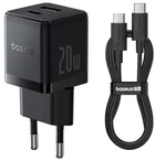 Зарядное устройство Baseus Palm Fast Charger USB-C +USB 20W (USB-C to USB-C 60W Cable) Black (P10111608113-01)