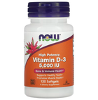 Вітамін D-3, Vitamin D-3, NOW Foods, високоефективний, 125 мкг (5000 МО), 120 гелевих капсул (NOW-00372)