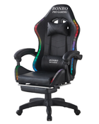 Кресло геймерское Bonro B-144 массажное на колесах до 150 кг с подсветкой RGB подставкой для ног Черный (127-76-42401046)