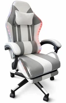 Кресло геймерское Bonro B-964 белое с подсветкой RGB и подставкой для ног откидная спинка с подушками (125-76-42412138)