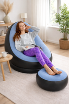 Велюровое Кресло С Пуфом Синее Удобный Диван Air Sofa Для Отдыха Дома Дачи И На Природе Блакитний (386201)