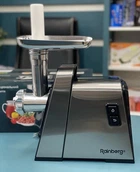 М'ясорубка електрична Rainberg RB-2271 3000W з реверсом та соковижималкою, 3 решітки 3/5/7 мм, насадки для ковбас, кеббе та томатів, терки для овочів, шнекова м'ясорубка для дому чорна зі сріблястим