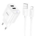 Зарядний пристрій для телефону USB / Мережевий адаптер Hoco C141A Smart 2.1A (2USB-A) + кабель USB to Lightning (білий)