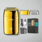 Електробритва сіткова VGR V-399 Gold подвійне лезо LED дисплей USB акумуляторна бритва для обличчя та голови IPX6 вологе та сухе гоління висувний тример титанові леза шейвер для чоловіків