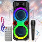Портативная Bluetooth колонка 2х8″ с проводным микрофоном и RGB подсветкой ZQS8275 40W