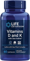 Вітамін D3 і K з йодом Life Extension (Vitamins D3 і K з морською водою) 5000 МО/2100 мкг/1000 мкг 60 капсул