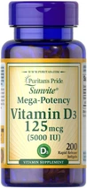 Вітамін D3 Puritan's Pride (Vitamin D3) 5000 МО 200 капсул PTP30685