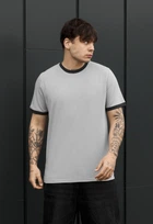 Футболка Мужская Стаф Светло-серая Графит Двухцветная Базовая Staff Lu Light Gray & Graphite S (388282)
