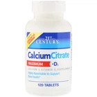 Цитрат кальцію з вітаміном D3 21st Century (Calcium Citrate Maximum+D3) 500 мг/630 МО 120 таблеток CEN27493