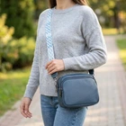 Женская кожаная сумка кросс-боди Vintage синяя 21,5x14,5x7 см маленькая 60790