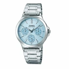 Женские классические часы Casio LTP-V300D-2A серебристые с голубым циферблатом