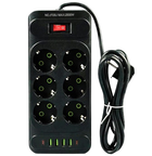 Подовжувач мережевий UA Power F33U, 6 розеток, 4USB, 2Type-C, 6 м, чорний
