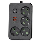 Сетевой фильтр-удлинитель 4 розетки 2xUSB-A 1xUSB-C кабель 3 м черный с выключателем защита от перегрузки для дома офиса компьютера телевизора ПК смартфона зарядка Yiwu