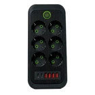 Мережевий фільтр подовжувач 6 розеток 4 USB-A 2 USB Type-C 5 м потужність 2500 Вт чорний вогнестійкий ABS-пластик
