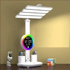 Настільна лампа KRX-104 RGB акумуляторна з вентилятором 4 плафони та годинником