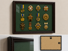 Рамка для військових Медалей та Нагород (300х400х34 мм.) Багет пластиковий з текстурою дерева AM-2034-B84 (з захисним Склом 1,5 мм, Зеленою бархатною /велюровою оббивкою, та задніком ДВП з кріпленнями на стіну) BagetiKo