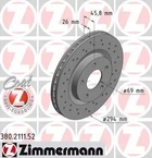 Тормозные диски ZIMMERMANN 380211152 Mitsubishi ASX, Outlander; Jeep Compass (MK49), Patriot; Chrysler SEBRING; Citroen C4 1610623080, 1607500580, 4615A178