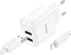 Мережевий зарядний пристрій з кабелем Hoco C141A Smart dual-port charger set (iP) White (6942007627870)