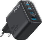 Мережевий зарядний пристрій Anker Charger - 70W, 3xUSB-C PD 3.0 & 1xUSB-A Black (A121CG11)