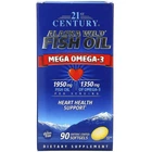 Жир дикой рыбы Аляски, Рыбий жир 1950 мг, Омега 3 1350 мг, Alaska Wild Fish Oil, Mega Omega 3, 21st Century, 90 капсул