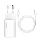 Мережевий зарядний пристрій Baseus Super Silicone PD 20W USB-C with USB-C to Lightning Cable 1m White (TZCCSUP-B02)
