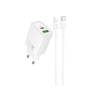 Мережевий зарядний пристрій 1USB + Type-C Hoco N63 Gentle PD 30W+QC3.0 White 75339