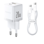 Мережевий зарядний пристрій 1USB + Type-C Baseus Palm Fast Charger 20W EU White + Type-C to Type-C 75342