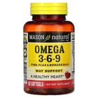 Омега 3-6-9, масло рыбы, льна и огуречника, Omega 3-6-9 1,200 mg Fish, Flax & Borage Oils, Mason Natural, 60 капсул