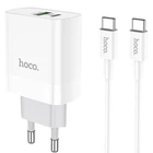 Мережевий зарядний пристрій з кабелем HOCO C80A Rapido PD20W+QC3.0 charger set (Type-C TO Type-C)(EU) White