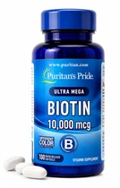 Біотин Puritan’s Pride, Biotin 10000 мкг, 100 капсул