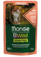 Вологий корм для котів Monge cat wet bwild grain free sterilised Лосось з креветками та овочами 85 г