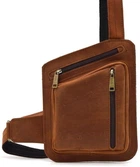 Мужская кожаная нагрудная сумка кобура из лошадиной кожи, вертикальная через плечо, спортивная, рыжая 68932