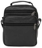 Мужская кожаная сумка Borsa Leather 2 из натуральной кожи черная компактная на молнии для документов и аксессуаров 70226
