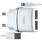 Сетевое зарядное устройство Hoco C12 с Lightning кабелем для зарядки двух устройств одновременно 2USB 2.4A белое