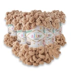 Упаковка Alize Puffy, Бежевий №262, 5шт - плюшева пряжа з петлями 100г/9м, для в'язання руками, пледи та іграшки, упаковка 5 мотків Алізе Пуффі