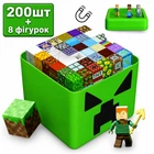 Магнітний конструктор Minecraft 200 блоків + 8 фігурок Магнітні блоки в зеленому боксі
