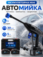 Акумуляторна міні мийка високого тиску 48V, портативна, 2 акумулятори, 6 режимів