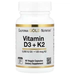 Витамины D3 и K2 в форме MK-7, California Gold Nutrition, 60 растительных капсул