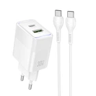 Швидка зарядка для телефону USB Type-C / Мережевий зарядний пристрій Hoco CS112A Lounge PD30W+QC3.0 (1USB-A/1C) + кабель Type-C to Type-C (білий)